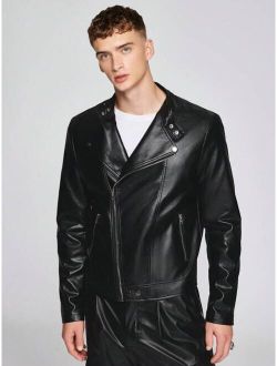 Manfinity EMRG Men Zip Up PU Leather Moto Jacket