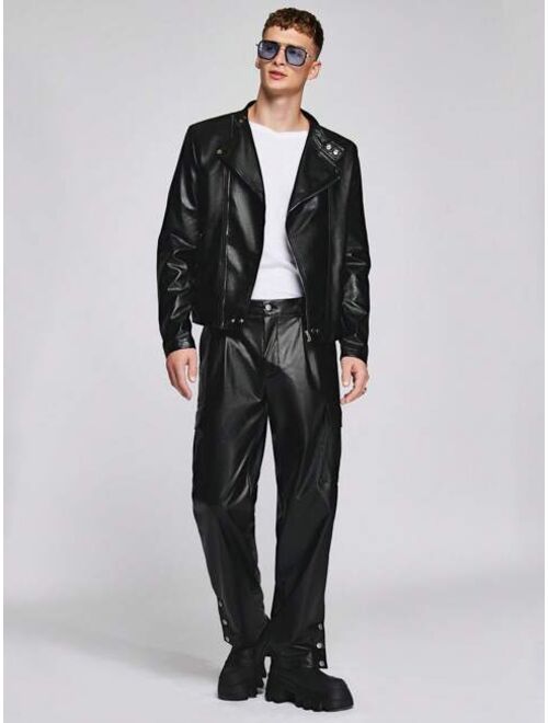 Manfinity EMRG Men Zip Up PU Leather Moto Jacket