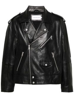 Jeans biker leather jacket