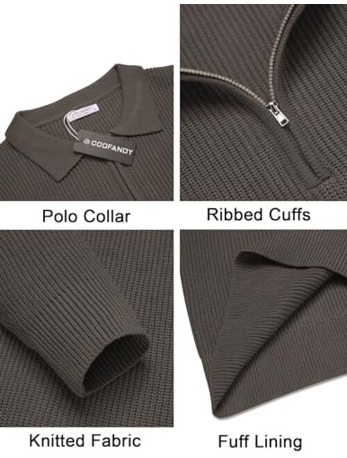 COOFANDY Men's Quarter Zip Polo Sweater Knit Pullover Long Sleeve Casual Dress Slim Fit Shirt