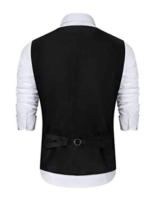TURETRENDY Men's Shiny Sequins Vest V-Neck Slim Fit Stylish Vest Waistcoat with Pockets for Party Dinner Prom