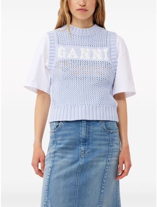 GANNI intarsia-knit logo-organic-cotton vest