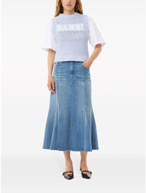 GANNI intarsia-knit logo-organic-cotton vest