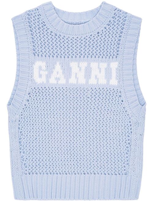 GANNI intarsia-knit logo-organic-cotton vest