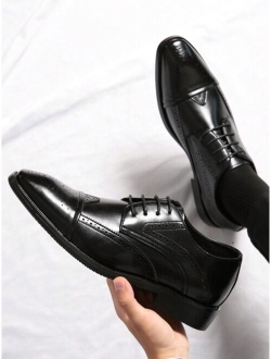 Shein Men's Formal Brogue Carved PU Leather Shoes For Business Office, Saturday Night, Banquet, Wedding Party, Groom, Large Size, European And American Style