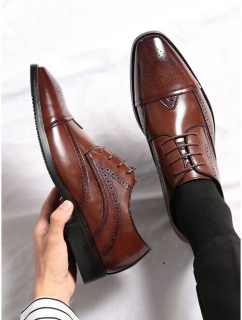 Shein Men's Formal Brogue Carved PU Leather Shoes For Business Office, Saturday Night, Banquet, Wedding Party, Groom, Large Size, European And American Style