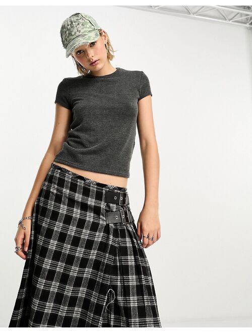 COLLUSION acid wash ribbed fitted t-shirt in gray