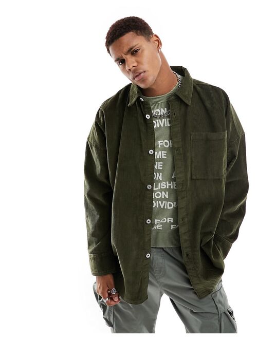 COLLUSION oversized shirt in cord in khaki