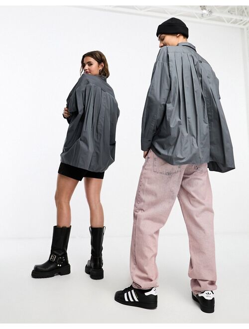 COLLUSION Unisex super oversized box pleat shirt in charcoal
