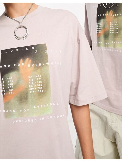 COLLUSION Unisex photographic print T-shirt in pink