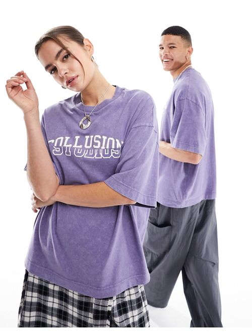 COLLUSION Unisex reversible printed T-shirt in purple
