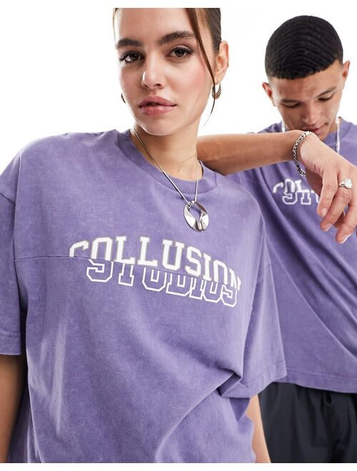 COLLUSION Unisex reversible printed T-shirt in purple