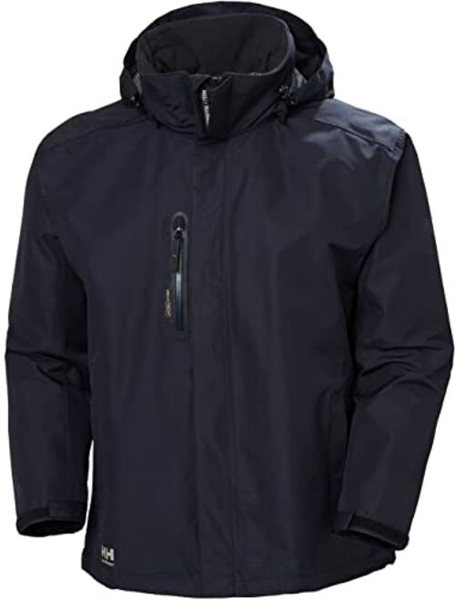 Helly Hansen Workwear Manchester Waterproof Shell Jackets for Men with High Collar and Detachable Hood, 3 Zippered Pockets