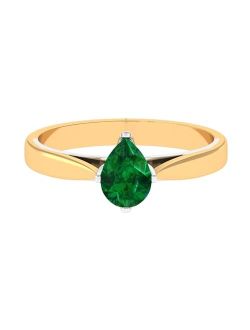 Rosec Jewels Created Emerald Solitaire Ring for Women | Teardrop Gemstone Engagement Jewelry | AAAA Quality