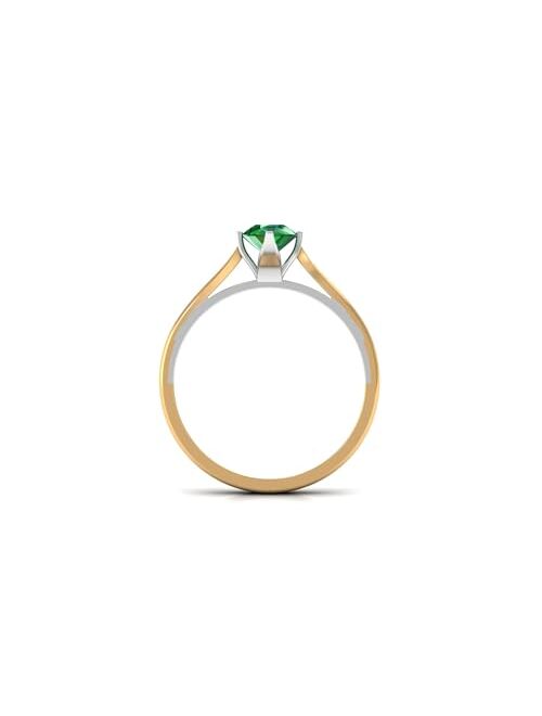 Rosec Jewels Created Emerald Solitaire Ring for Women | Teardrop Gemstone Engagement Jewelry | AAAA Quality
