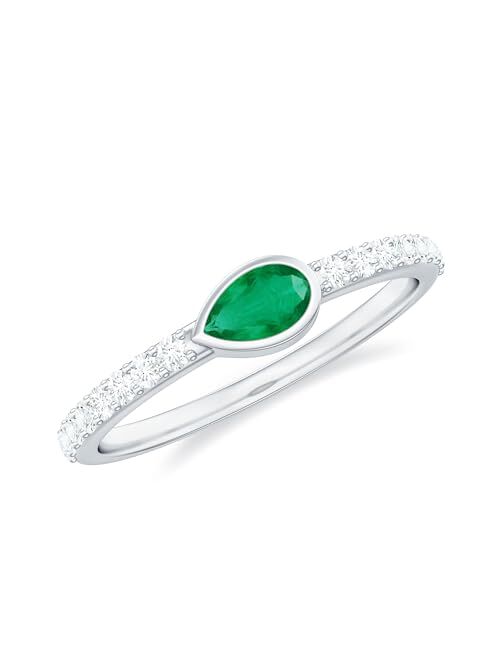 Rosec Jewels Teardrop Real Emerald Ring, Half Eternity Promise Ring for Her, May Birthstone (AAA Quality)
