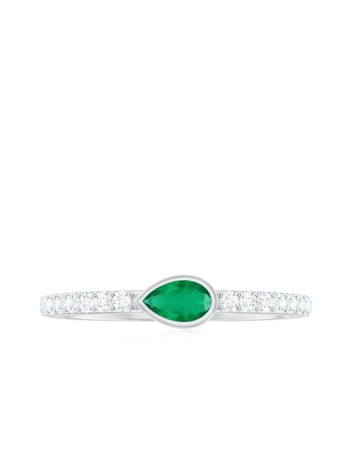 Rosec Jewels Teardrop Real Emerald Ring, Half Eternity Promise Ring for Her, May Birthstone (AAA Quality)