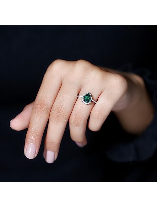 Rosec Jewels Created Emerald Teardrop Solitaire Ring | 6X8 MM Pear Shape | Wedding Engagement Ring for Her