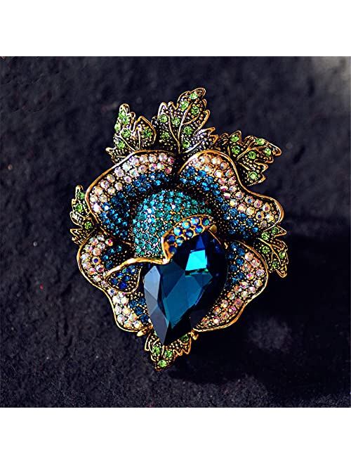 Qureza Rose Crystal Flower Brooch Vintage Palace Style Rhinestone Lapel Pin Wedding Bride Large Brooches For Woman Jewelry Clothing Decoration Christmas Gift