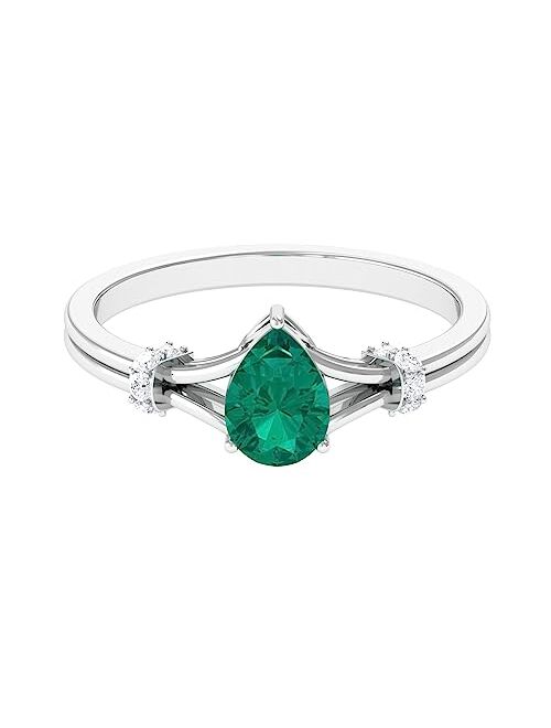 Rosec Jewels Emerald Teardrop Split Shank Engagement Ring with Diamond, 1 Cttw, May Birthstone, AAA Quality