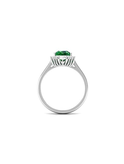 Rosec Jewels Lab Grown Emerald Teardrop Halo Cocktail Ring, Green Gemstone Jewelry for Her