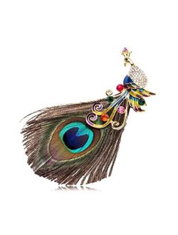 Ekcrea Peacock Feather Brooch Vintage Rhinestone Enamel Pin Fashion Animal Corsage for Coat Shawl Buckle Suit Accessories