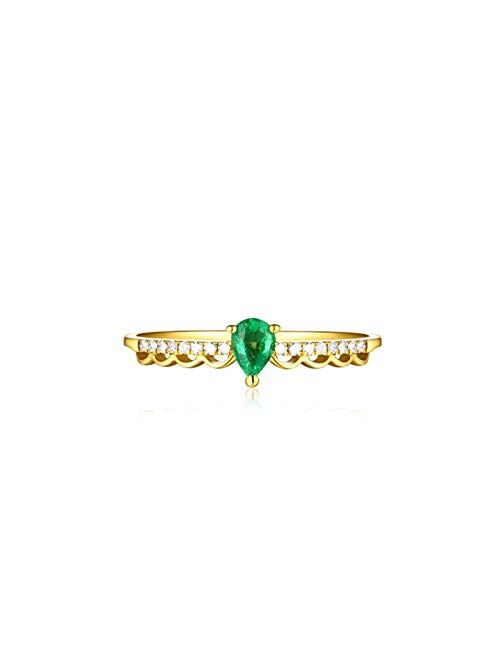 AmDxD 18K Yellow Gold Ring for Women, Valentines Day Rings Teardrop Ruby/Emerald 0.39ct with Diamond, Yellow Gold, Size 4 to Size 11 (Circumference: 47mm~ 65mm)