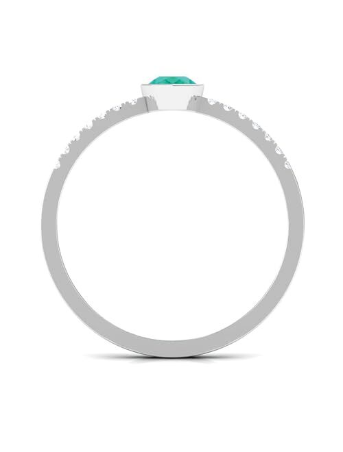 Rosec Jewels Real Emerald Bezel Set Solitaire Ring with Diamond | 4X6 MM Pear| AAA Quality