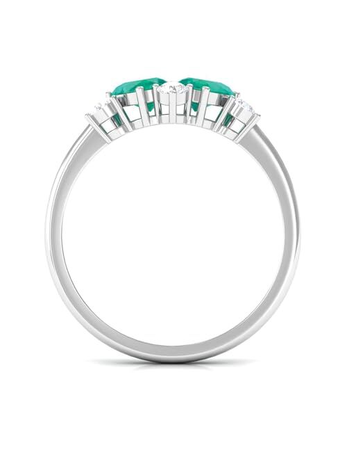 Rosec Jewels Natural Emerald Promise Ring with HI-SI Diamond | 1 Cttw | 4X6 MM | May Birthstone