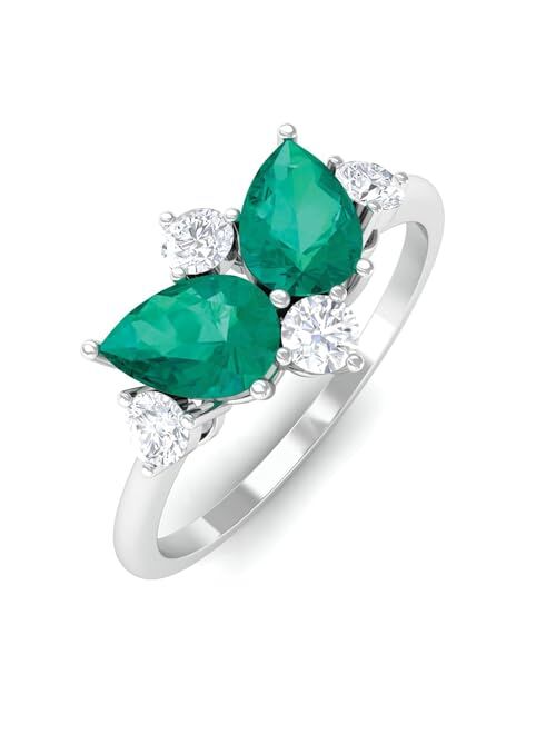Rosec Jewels Natural Emerald Promise Ring with HI-SI Diamond | 1 Cttw | 4X6 MM | May Birthstone