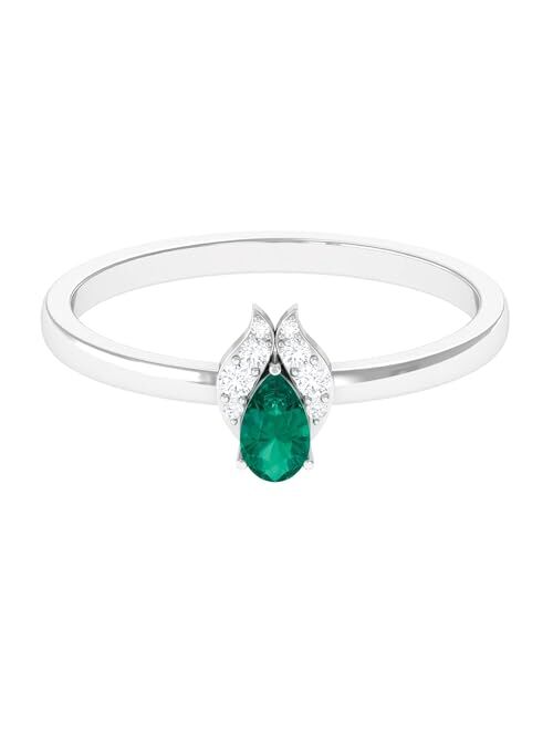 Rosec Jewels Certified Emerald Dainty Promise Ring with HI-SI Diamond | AAA Quality | May Birthstone