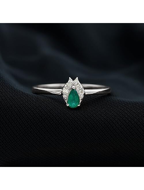 Rosec Jewels Certified Emerald Dainty Promise Ring with HI-SI Diamond | AAA Quality | May Birthstone
