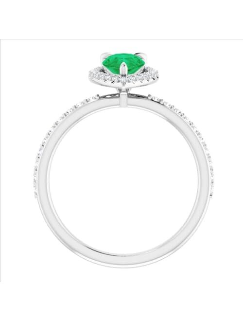 Generic Filigree 2 CT Halo Pear Shape Emerald Diamond Ring 14k Gold, Dainty Tear Drop Emerald Engagement Ring, May Birthstone Ring, Wedding Ring, Bridal Ring, Promise/Ann