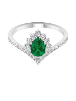 Rosec Jewels Created Emerald Designer V Shape Ring for Women, 5X7 MM, Wedding Engagement Ring for Her