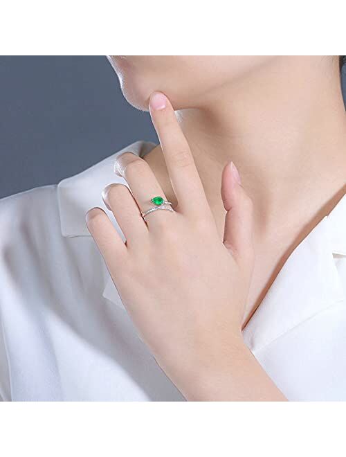Ayoiow 18K Gold Ring Vintage with Created Emerald 1ct Teardrop Wing Promise Band for Gifts