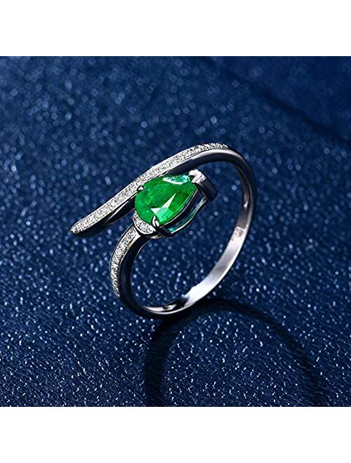 Ayoiow 18K Gold Ring Vintage with Created Emerald 1ct Teardrop Wing Promise Band for Gifts