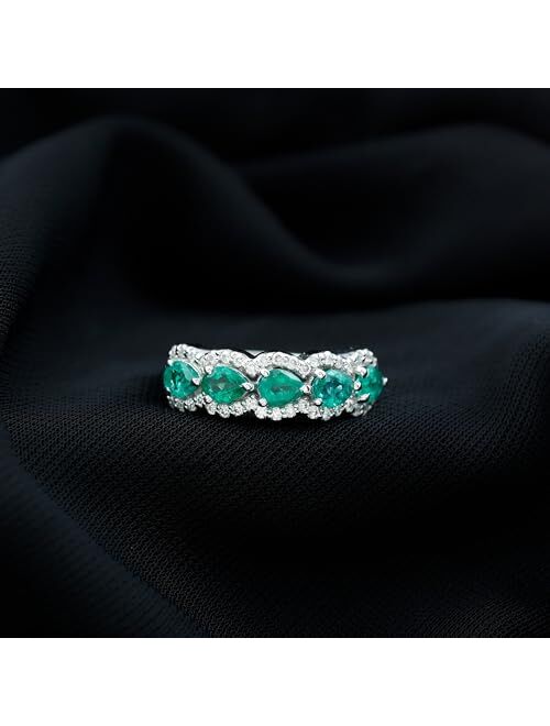 Rosec Jewels Emerald Wedding Anniversary Band Ring with Diamond | 1 Cttw | May Birthstone | AAA Quality