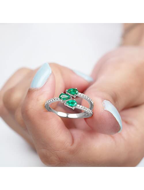 Rosec Jewels Certified Emerald Three Stone Wrap Ring with HI-SI Diamond, 1 Cttw, AAA Quality, May Birthstone