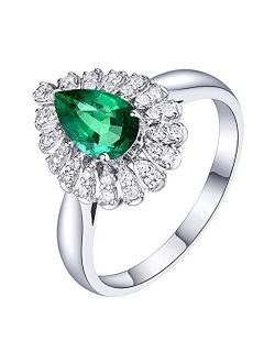 Ayoiow 18K Gold Band with Created Emerald 1ct Teardrop Promise Band for Gifts