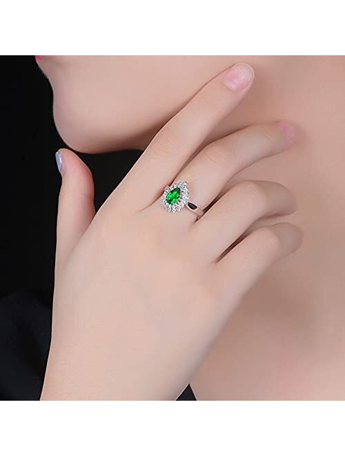 Ayoiow 18K Gold Band with Created Emerald 1ct Teardrop Promise Band for Gifts