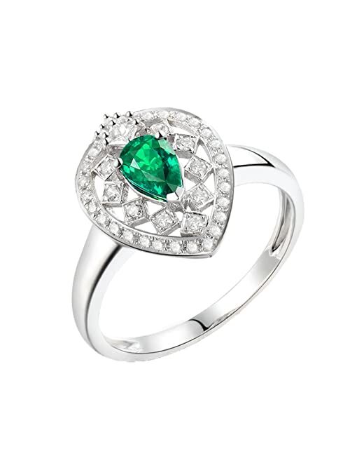 Ayoiow 18K Gold Band Vintage with Created Emerald 0.5ct Hollow Teardrop Engagement Band for Gifts