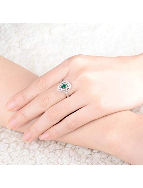 Ayoiow 18K Gold Band Vintage with Created Emerald 0.5ct Hollow Teardrop Engagement Band for Gifts