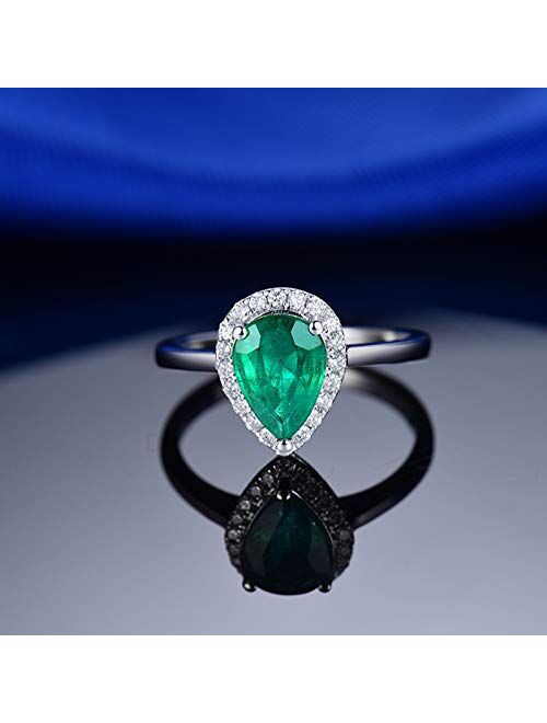 Ayoiow 18K Gold Band Vintage with Created Emerald 1ct Teardrop Wedding Bands for Lover