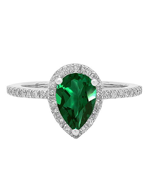 Dazzlingrock Collection 10X7 mm Pear Lab Created Gemstone & Natural Round White Diamond Ladies Halo Teardrop Engagement Ring, 14K White Gold