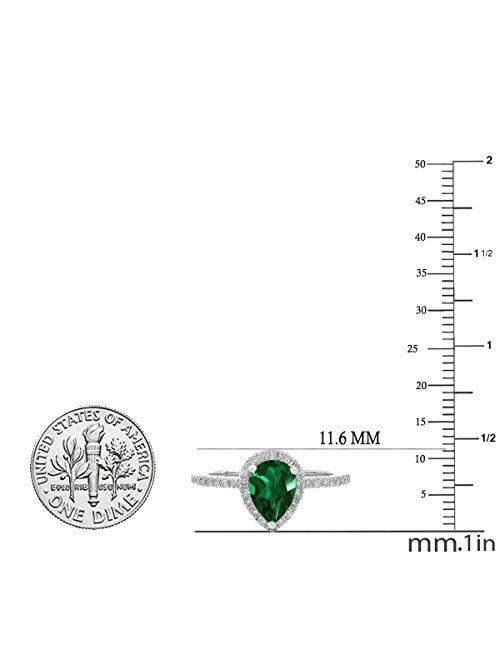 Dazzlingrock Collection 10X7 mm Pear Lab Created Gemstone & Natural Round White Diamond Ladies Halo Teardrop Engagement Ring, 14K White Gold