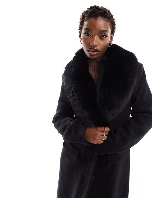 River Island tailored coat with faux fur collar in black
