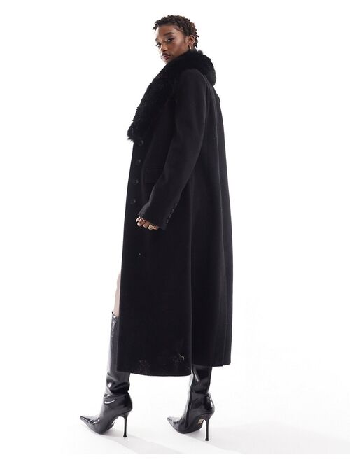 River Island tailored coat with faux fur collar in black