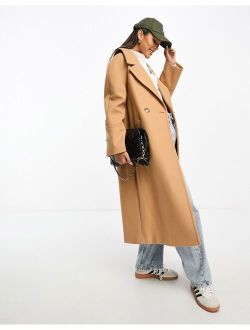 oversized double breasted slouch coat in light brown