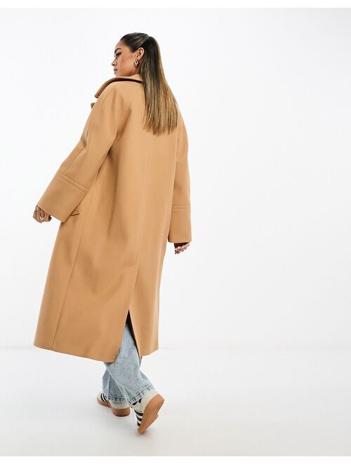 River Island oversized double breasted slouch coat in light brown