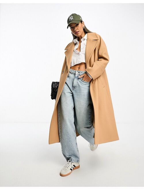 River Island oversized double breasted slouch coat in light brown